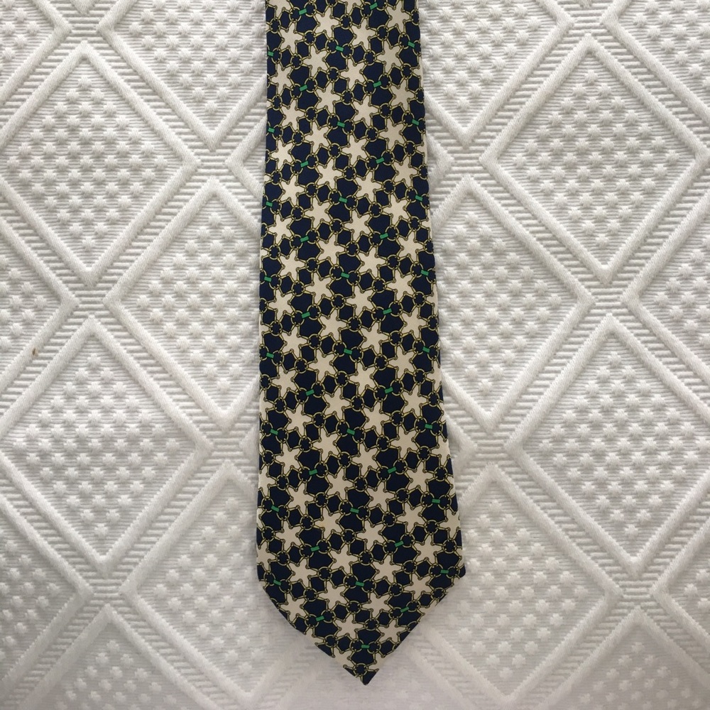 Hermes 100% Silk Navy & Cream Nautical Print Tie